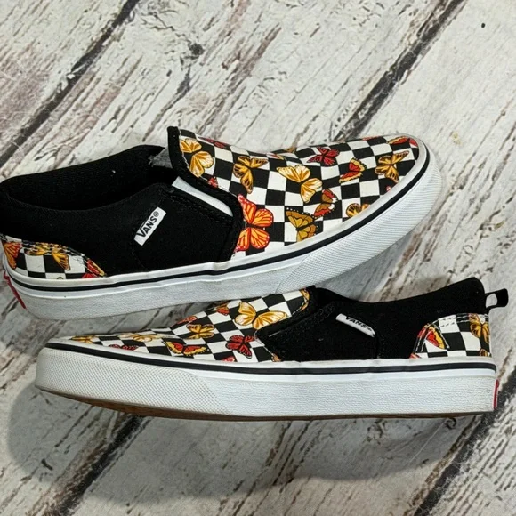 Vans Asher Butterfly Checkerboard Girls Slip On Shoes Sneakers - Picture 6 of 9
